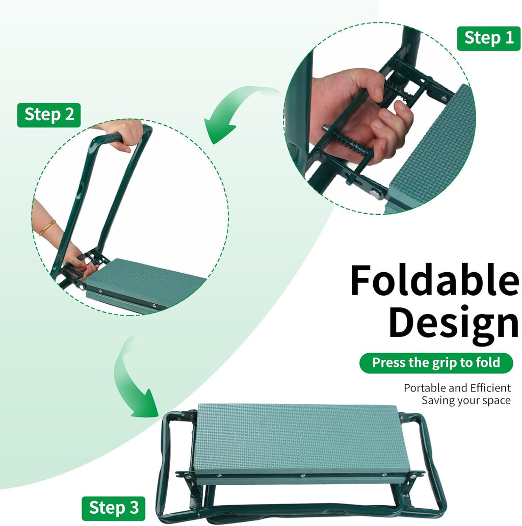 Garden Kneeler and Seat, Portable Foldable Gardening Kneeling Bench Stool with Tool Pouch and EVA Foam Kneeling Pad
