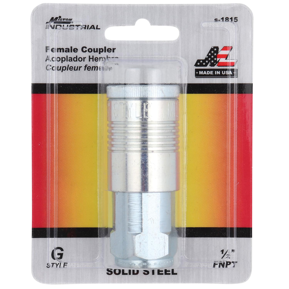 Industrial Air Coupler, G-Style quick connect coupler, 1/2" FNPT, Steel Air tool fitting, S-1815