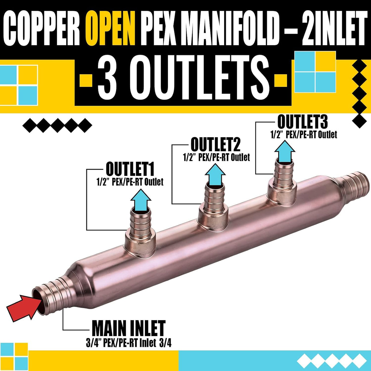 Zonon 2 Pack 3 Port Open Crimp Lf Pure Copper Pex Manifold Tee