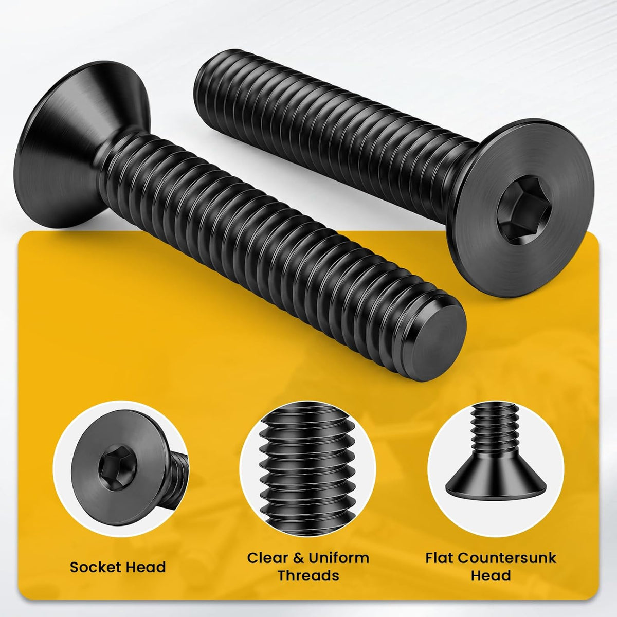 1/4-20 x 1 Flat Head Socket Cap Screws Countersunk Bolts Countersunk Bolts, Alloy Steel Grade 10.9, Fully Threaded, Black Oxide, 25 PCS