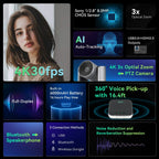 4K Conference Room Camera System, AI Auto-Tracking 4K PTZ Camera 3x Optical Zoom 92° Wide-Angle and Bluetooth