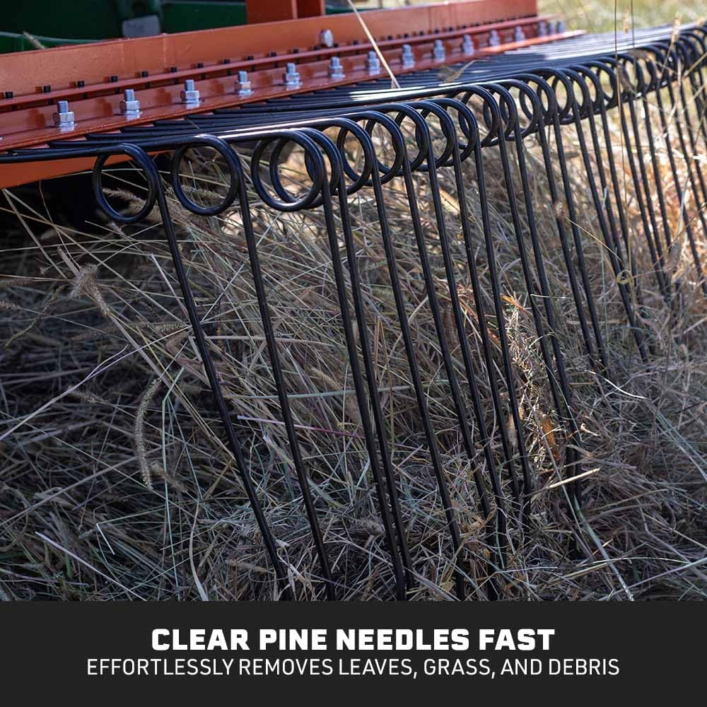 3 Point Pine Straw Needle Rake, 5 FT Landscape Rake for Cat 1 Tractors, Heat-Treated Coil Steel Spring Tines