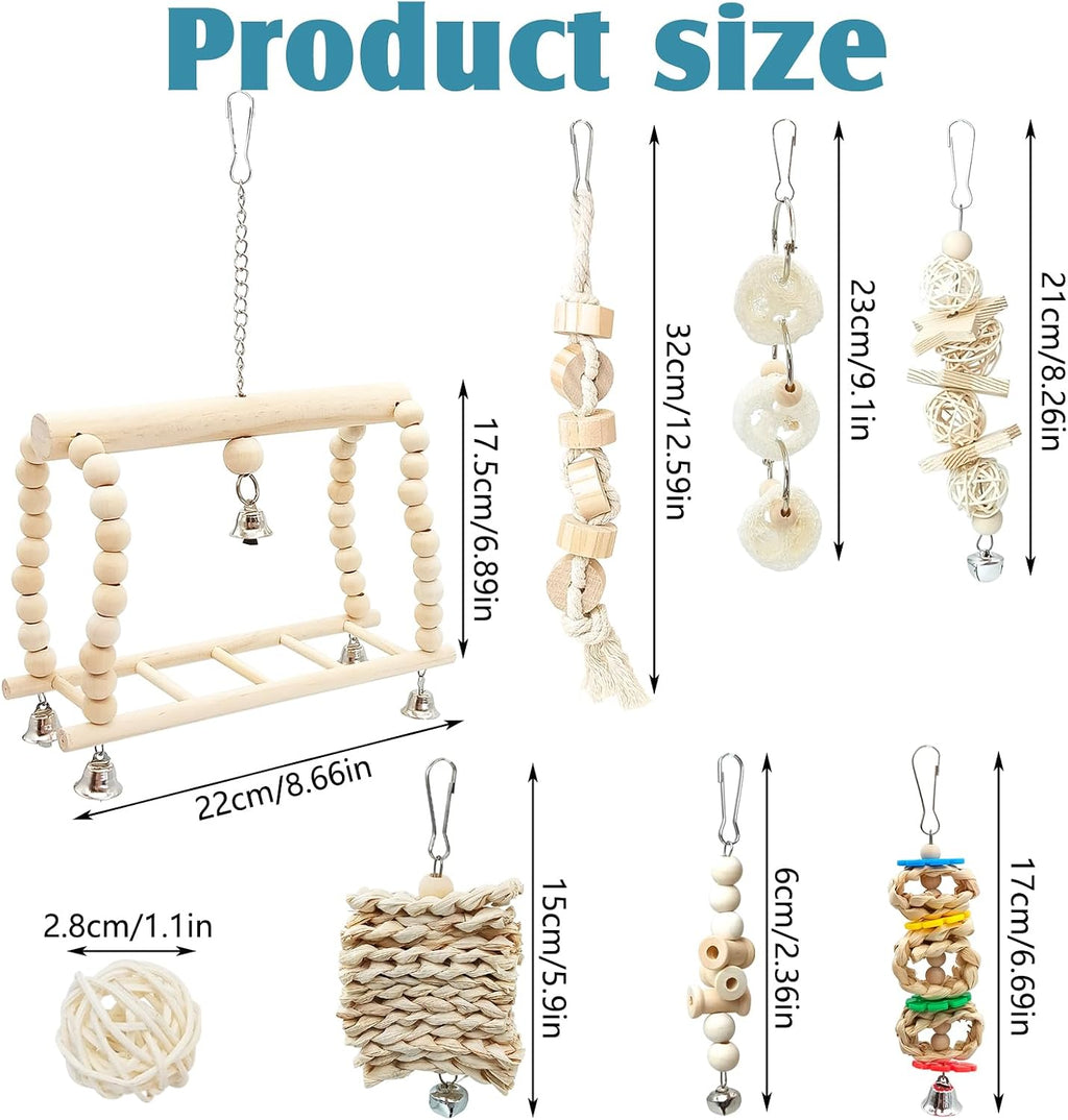13Pcs Parrot Swing Chew Toys Bird Perches Platform with Climbing Ladder Hanging Cage Accessories for Parakeet