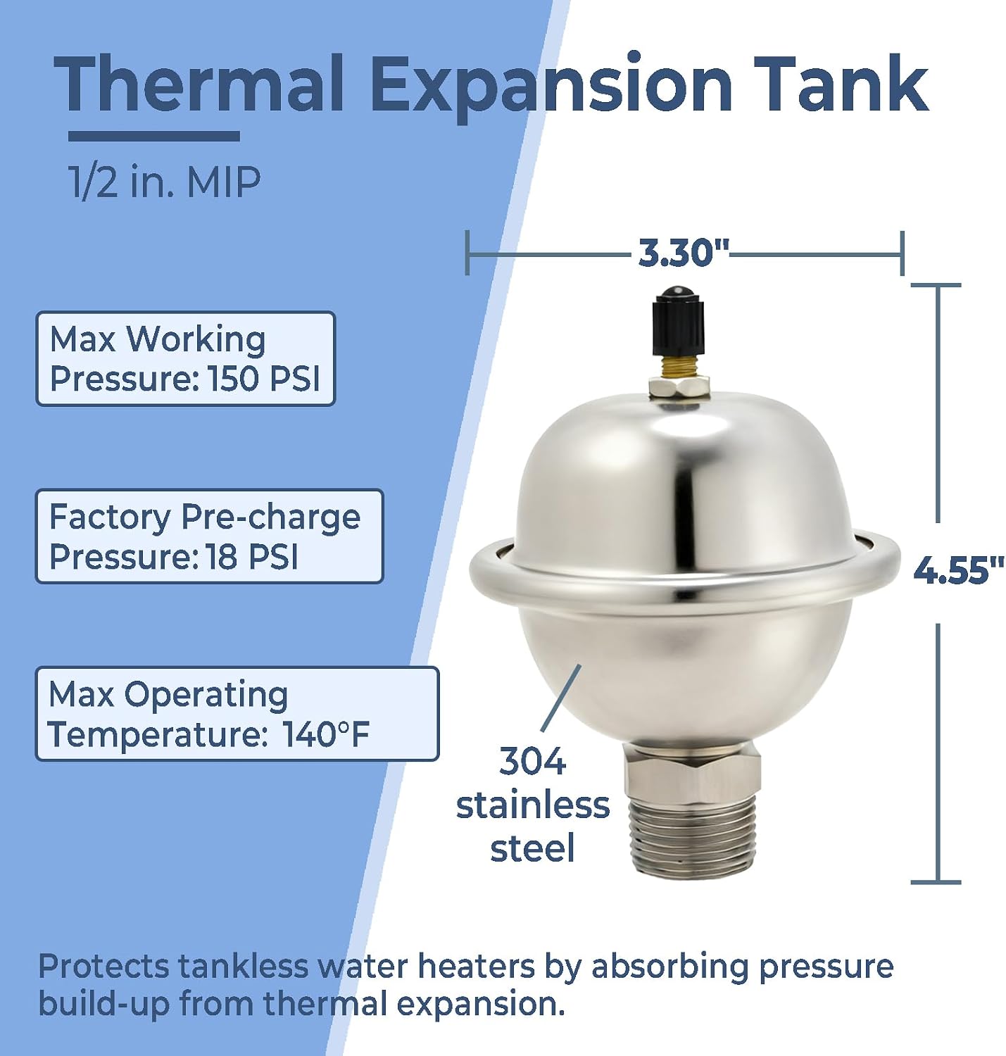 TTFLEX Expansion Tank for Tankless Water Heater 1/2"MIP Mini Expansion Tank | Small Thermal Expansion Tank, for Max 2