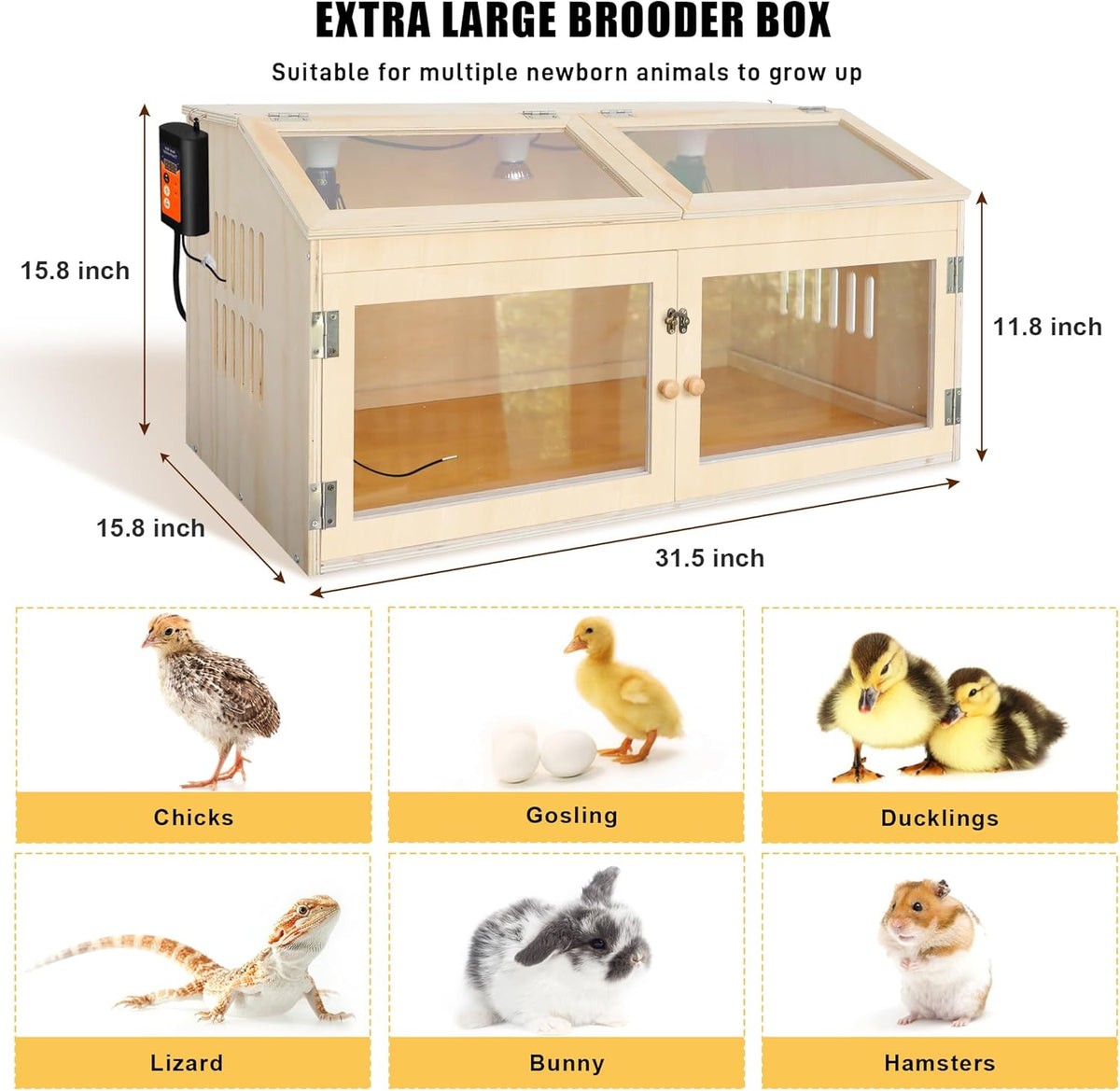 Intelligent Chicken Brooder Box for Chick with Smart Thermostat 32" Wide