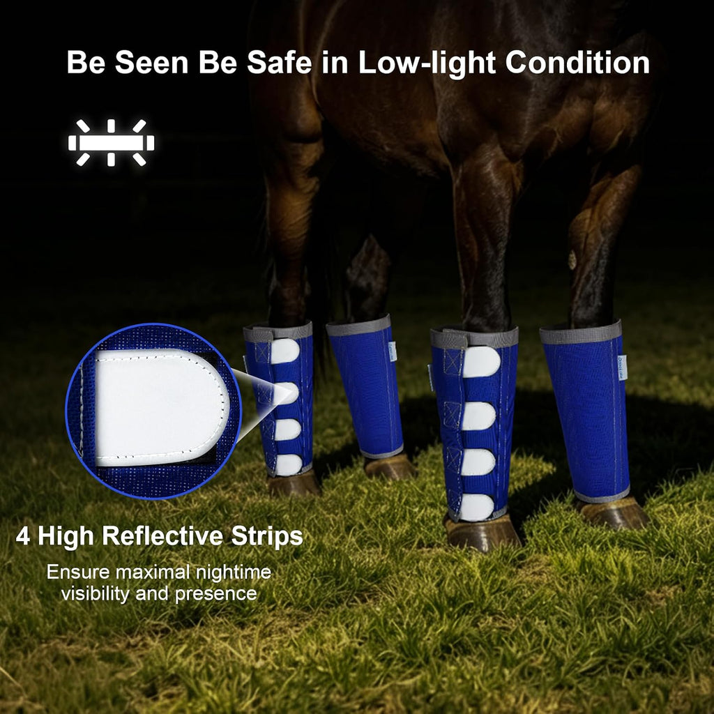 Reflective Horse Fly Boots Set of 4, Loose Fitting Leggings for Horses, Equine Fly Leg Wraps Socks for 4 Legs