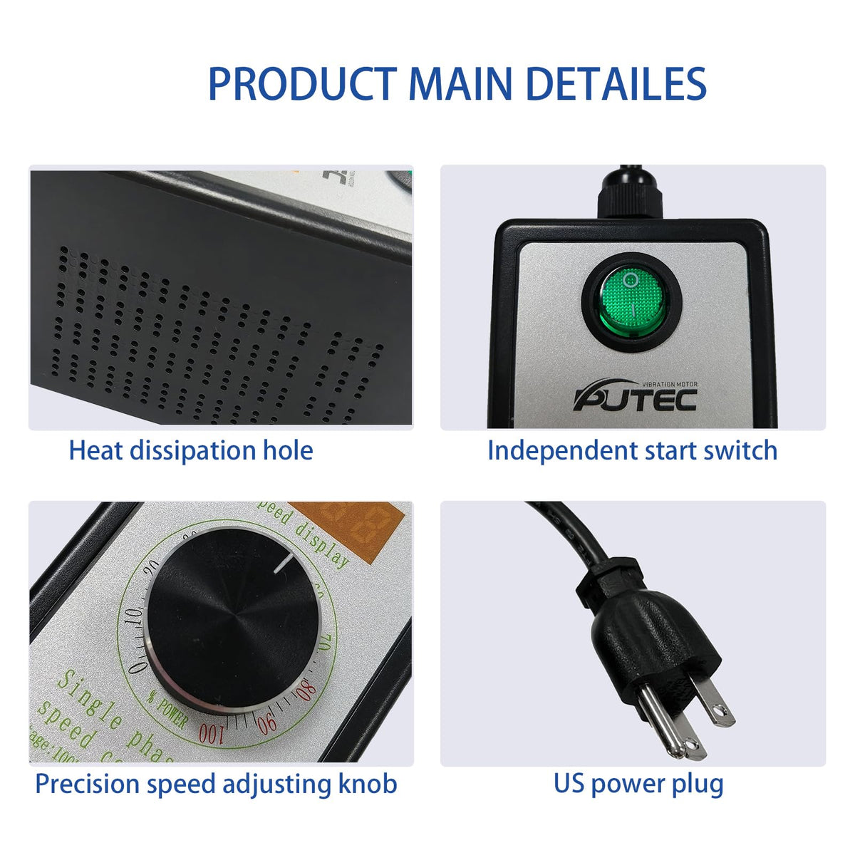 AC Motor Speed Controller Single Phase 110V/220V Vibration Motor Governor Supports Low Speed Start for 30W-120W Motor with Digital Display