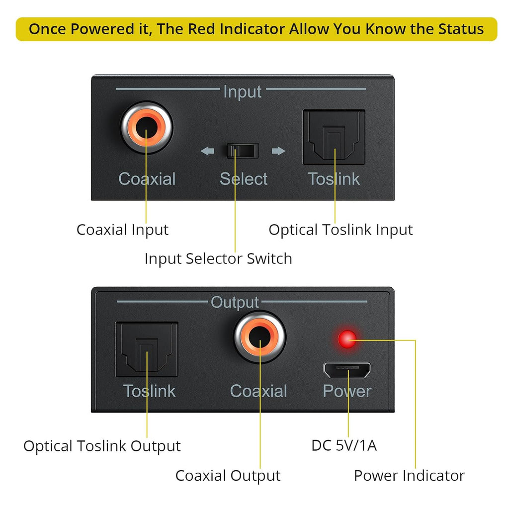 192K Bi-derectional Coaxial Optical Converter, Optical SPDIF Toslink to Coaxial, Coaxial to Optical SPDIF Toslink