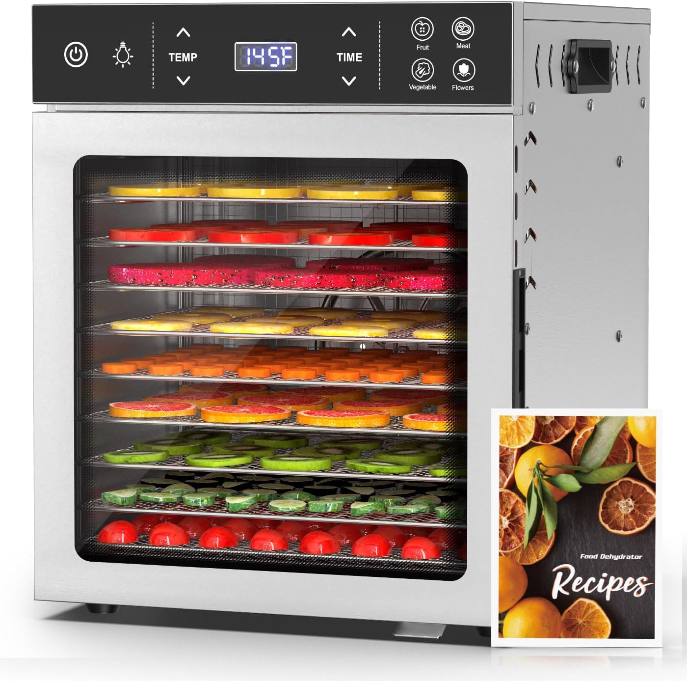 10-Tray Stainless Steel Food Dehydrator, 400W with 4 Presets