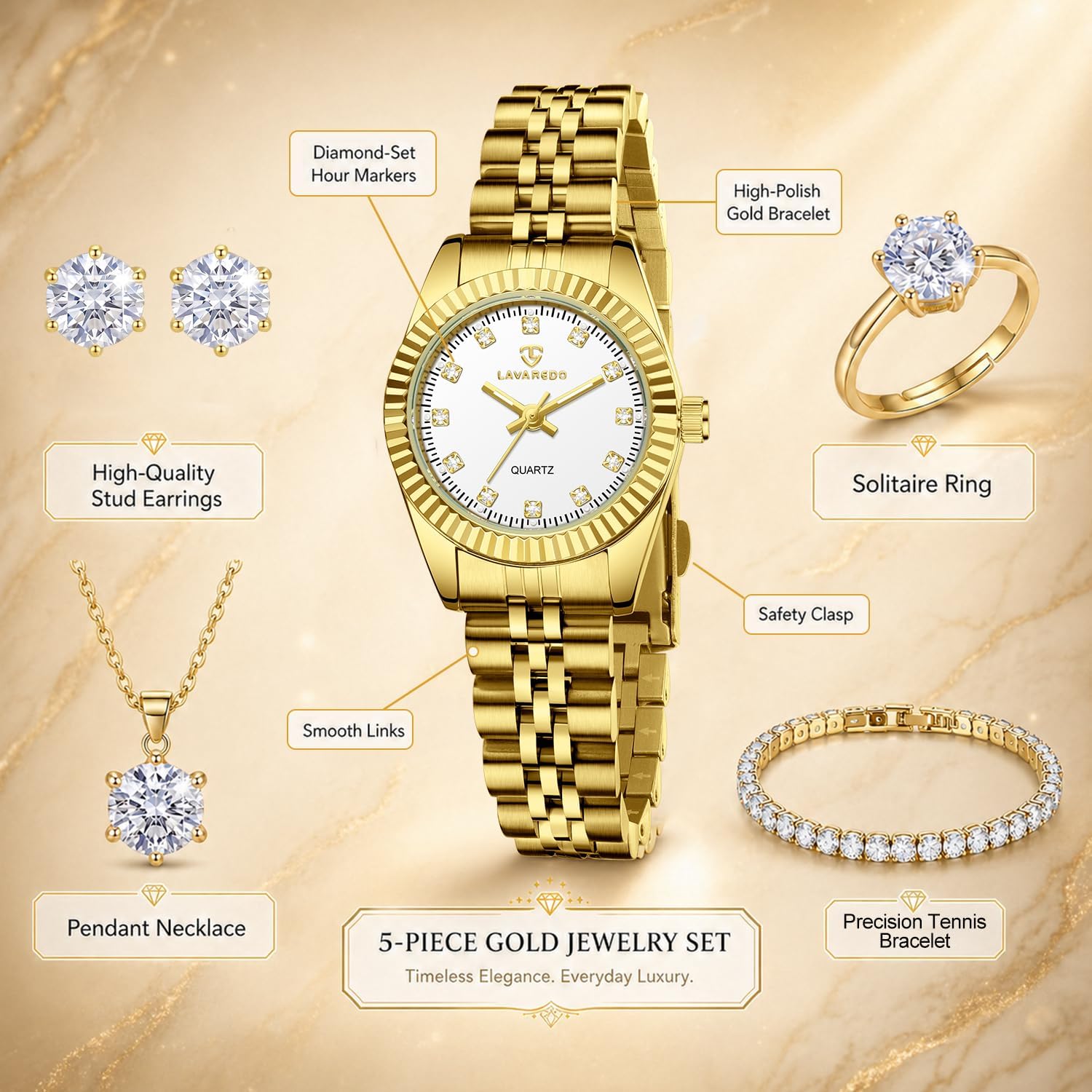 Gold Womens Watch Set, Gold Plated Bangle Bracelet | 18K Gold Plated Bangle Bracelets, Dainty Ladies Analog Watch