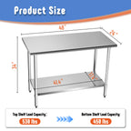 NSF Certified Stainless Steel Work Table for Prep, 24x48 Inch