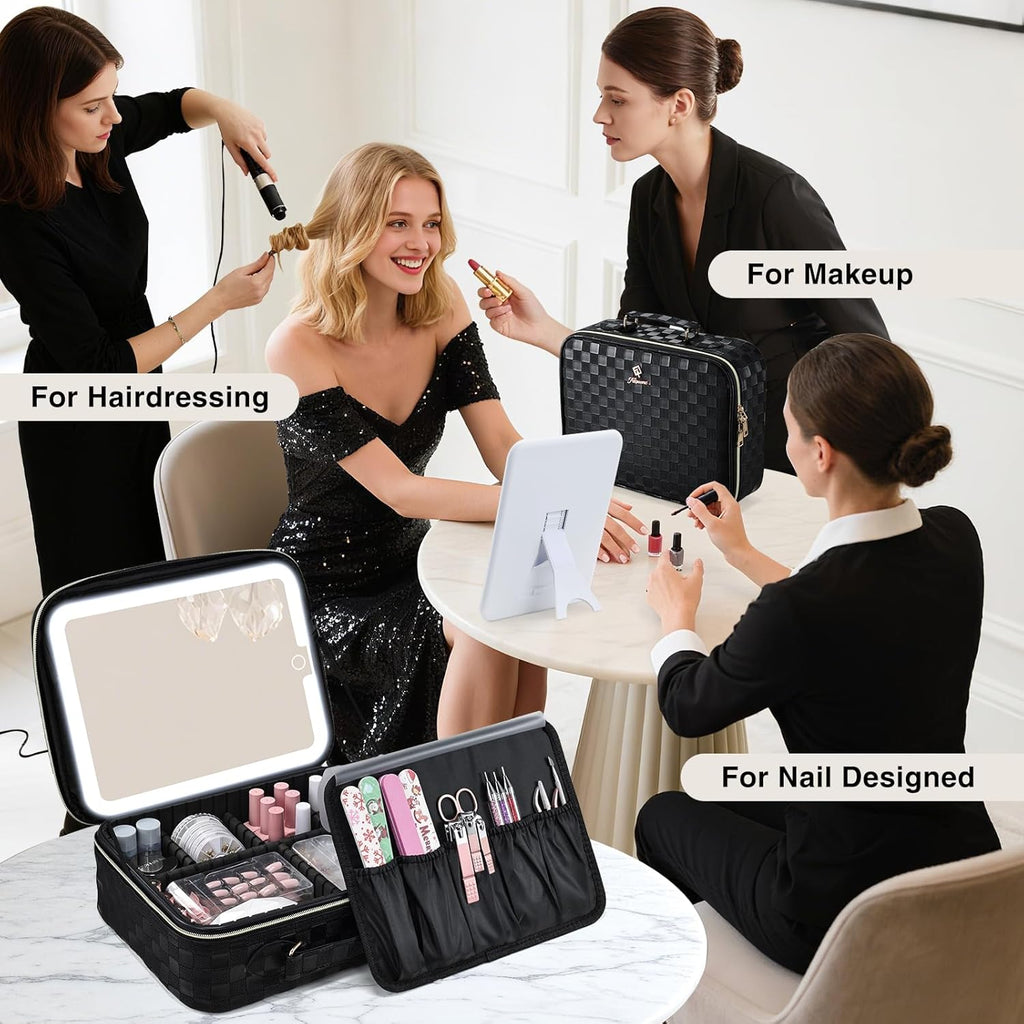 Makeup Bag with LED Lighted Mirror 12.2 IN Travel Makeup Bag Adjustable Brightness in 3 Colors Cosmetic Organizer