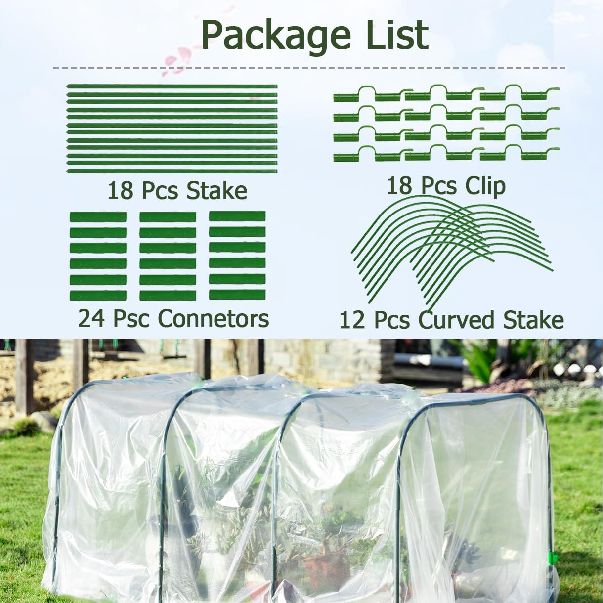 Greenhouse Hoops Grow Tunnel,6 Sets Garden Hoops for Raised Beds, Rust-Free Plant Hoops Frame for Row Cover Plant