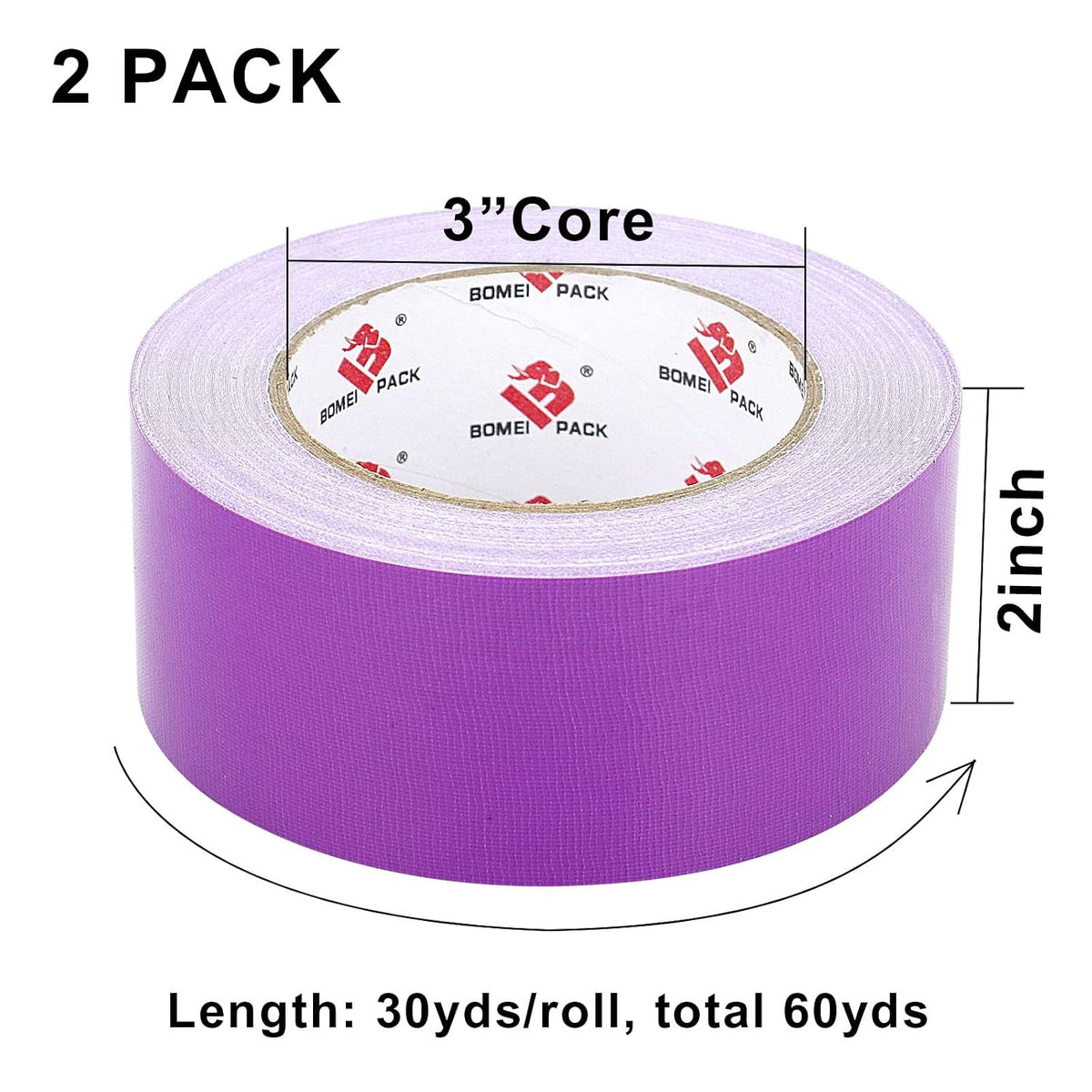 2 Pack Purple Duct Tape Heavy Duty,9 Mil Thickness,2 Inches x 30 Yards,Strong Industrial Strength,Flexible,No