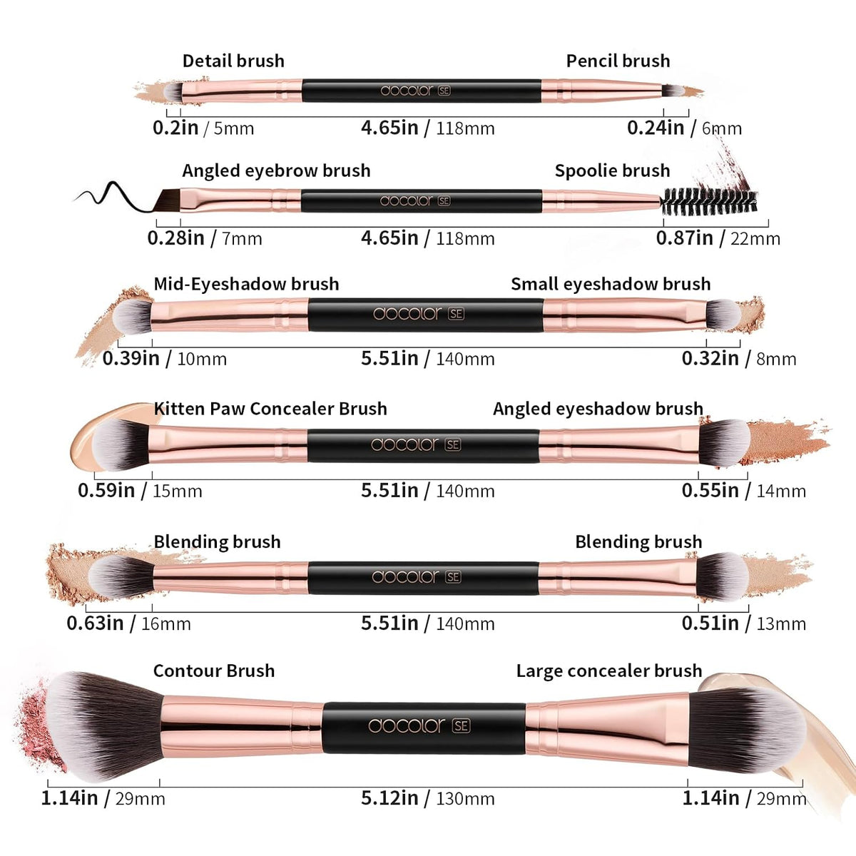 6 Piece Dual-Sided Eyeshadow Brushes - 12 Functions in 1 Set