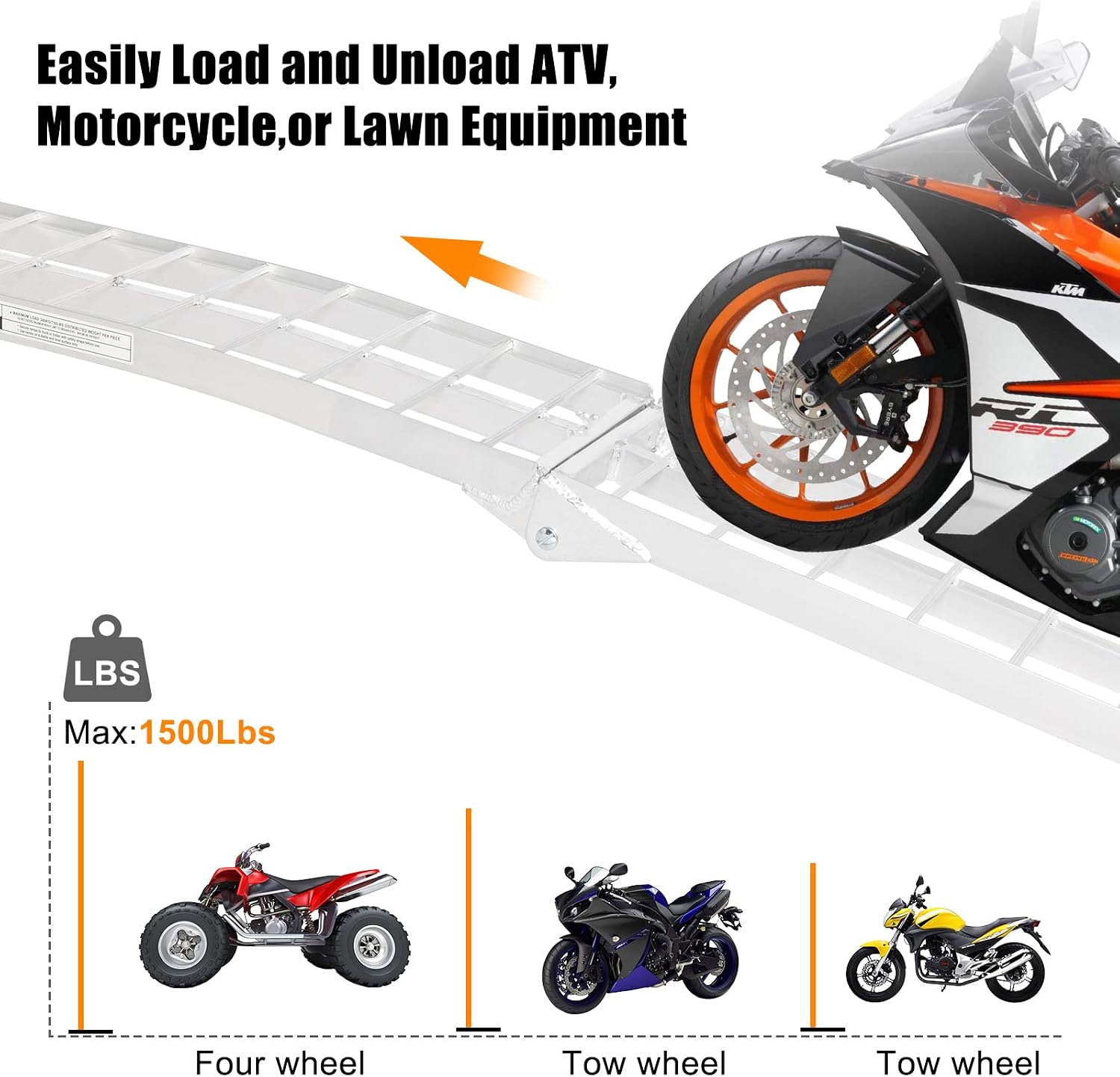 7.5FT Folding Aluminum Motorcycle Ramp,750 Lbs Capacity | Folding Truck Ramp for ATV, Motorcycle, Lawn Mower, Dirt