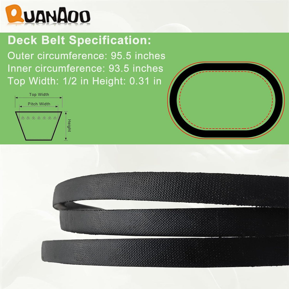 144959 Deck Belt 1/2" x 95.5" fits Craftsman LT1000 LT2000 LT3000 DLT3000 YT3000 42" Riding Mower Repalce 138255 130801 532138255 160855 24690 144959D for Husqvarna Poulan AYP Lawn Tractors