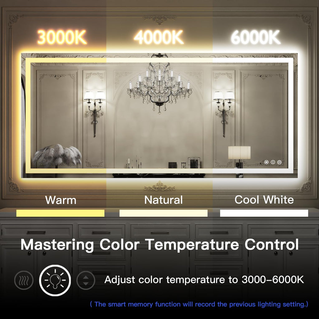 44x28 LED Mirror for Bathroom, Front and Back Lit, Anti-Fog, Dimmable | Memory Function,ETL,3 Color Temps