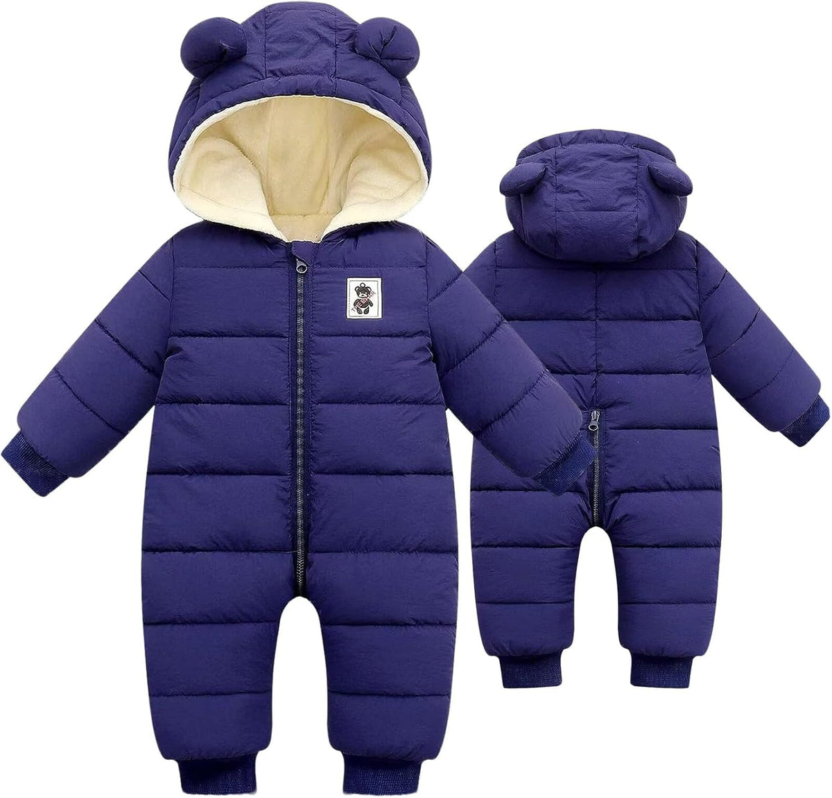 Baby Boys Girls Snowsuit Newborn Cozy Winter Coat Infant Bear Hooded Jumpsuit Toddler Snow Outfit for 0-24 Months