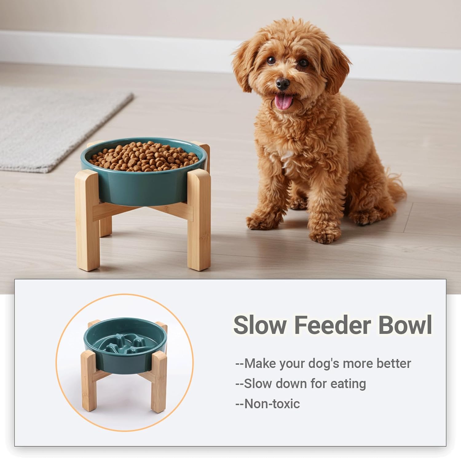 Ceramic Slow Feeder/Dog Bowl for Small Medium Dogs,Elevated/Raised Slow Feeding Dog Food Water Dish Heavy