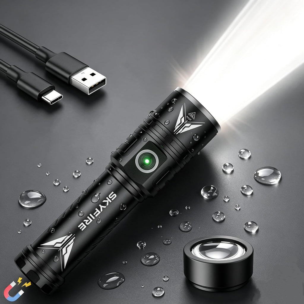 Rechargeable Flashlight with Ignition Lens &Magnetic Base,EDC Tactical Flashlights High Lumens 4000,LED Pocket Flash