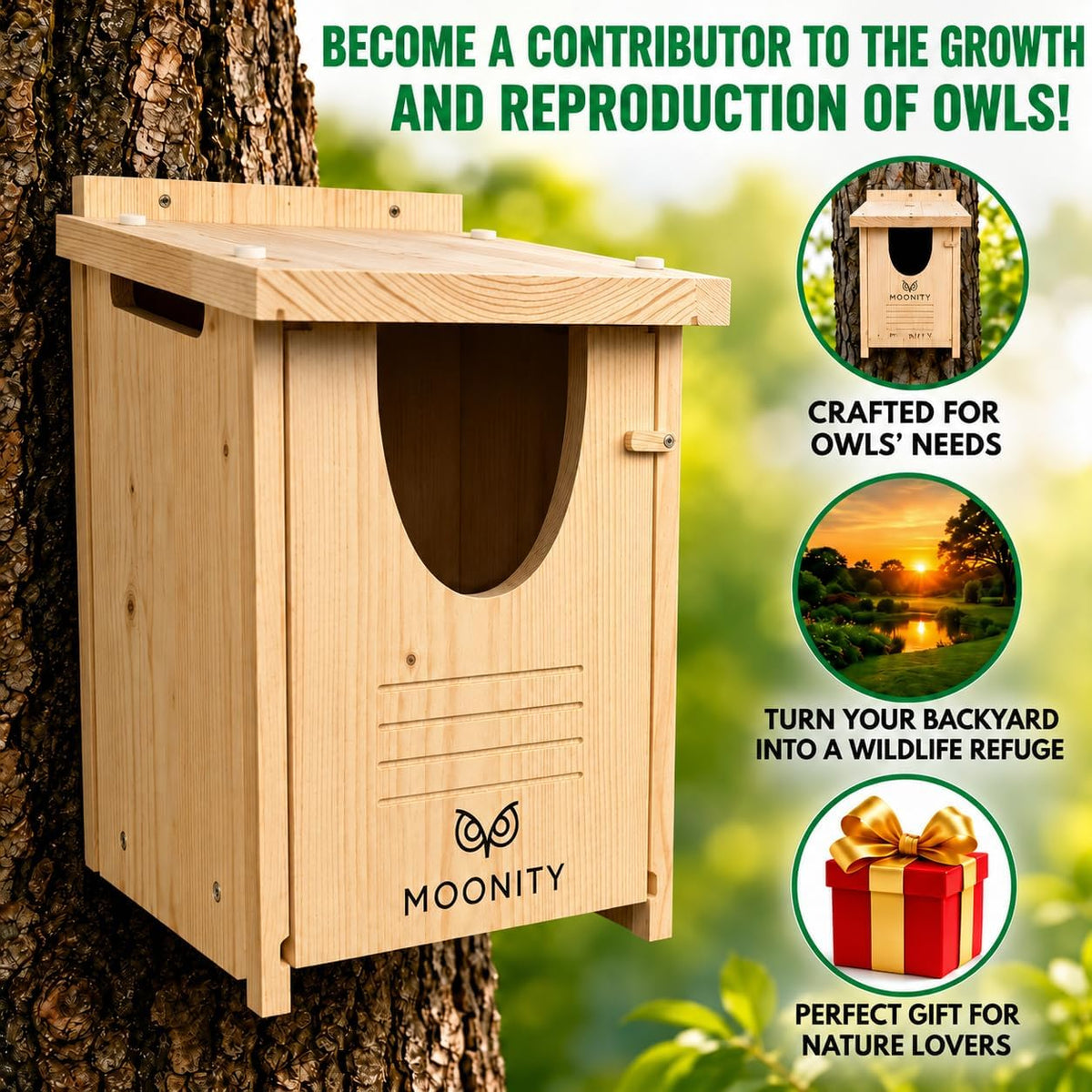 Large Premium Cedar Owl House – 16" x 12" x 12" Weatherproof Nesting Box for Barn & Screech – Durable, Safe & Easy to