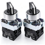 TWTADE 2 Pack 22mm 3 Position Maintained Selector Switch, 2NO 10A 440V Latching Rotary Switch, Metal Head Industrial Control Push Button Switch for Machine Control Panel HB2-BD33
