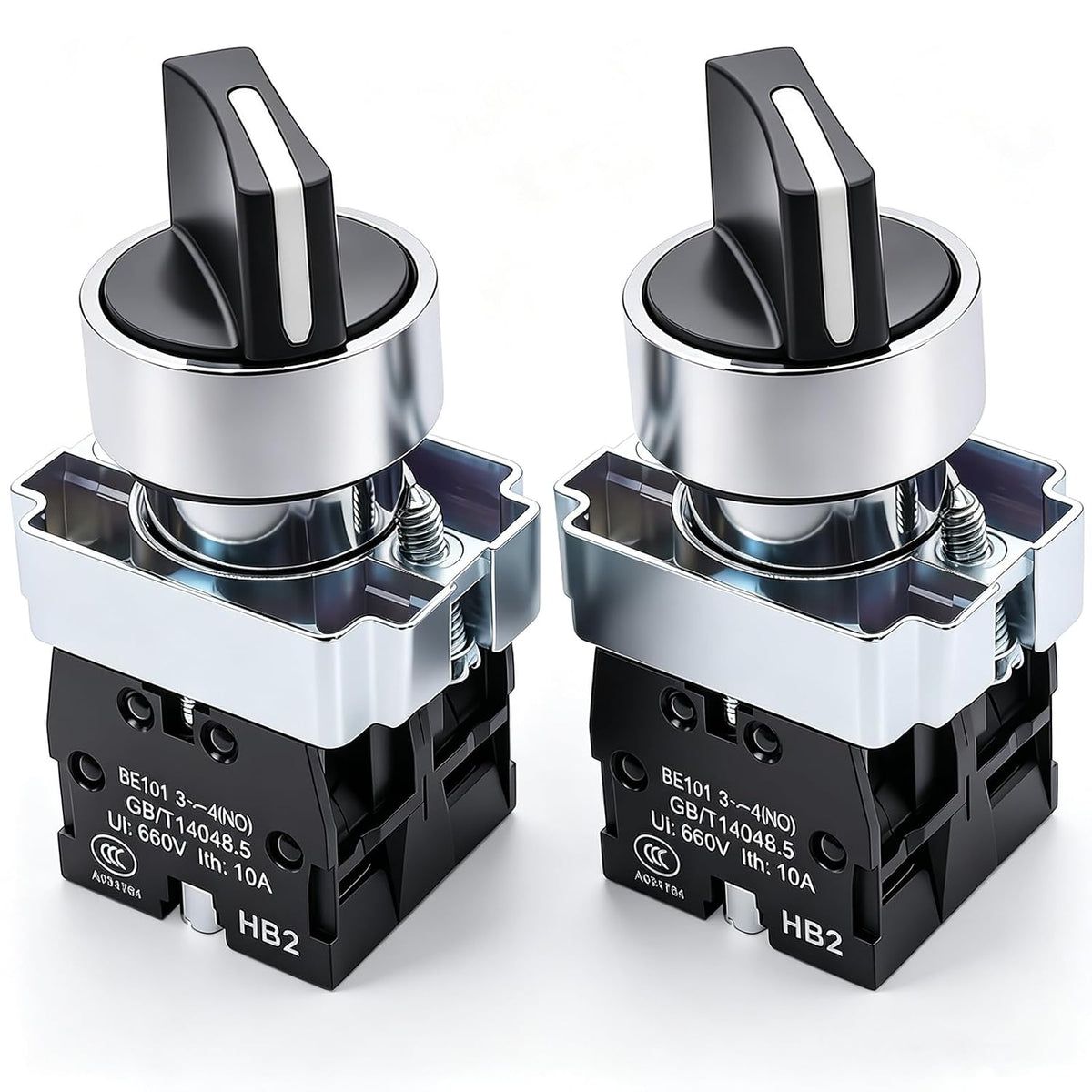 TWTADE 2 Pack 22mm 3 Position Maintained Selector Switch, 2NO 10A 440V Latching Rotary Switch, Metal Head Industrial Control Push Button Switch for Machine Control Panel HB2-BD33