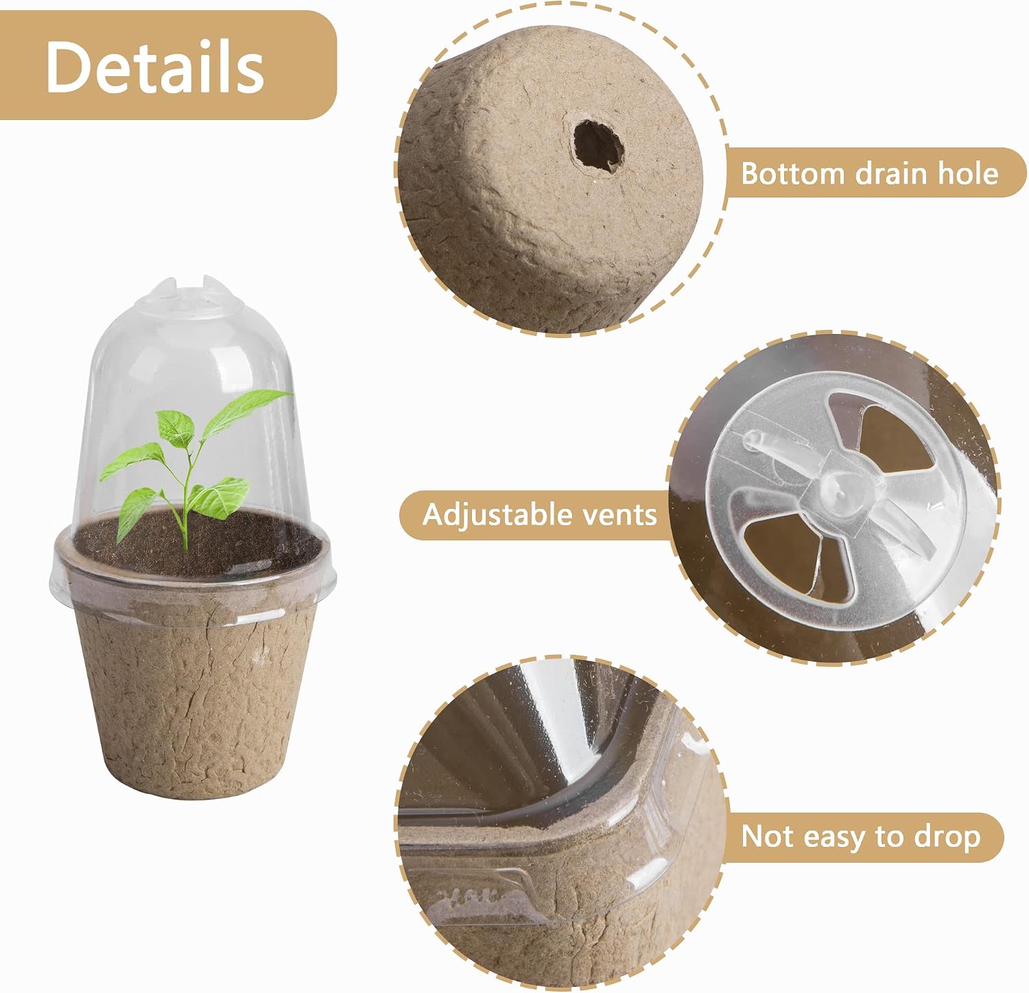 20pcs Biodegradable Plant Nursery Pots with Humidity Dome, 2.3" Seed Starter Pots for Seedlings, Vegetables