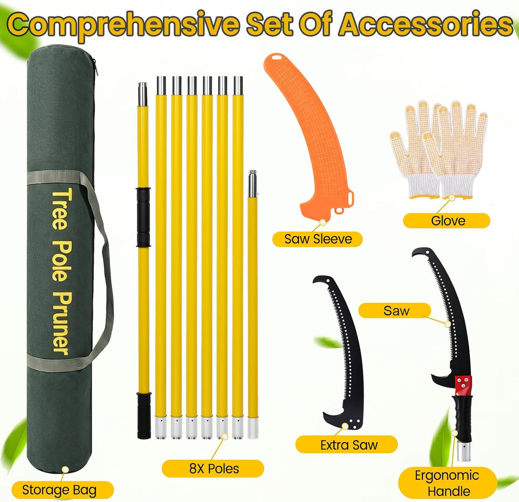 Manual Pole Saw,7.3-27 ft Adjustable Extendable Tree Pruner,High Carbon Steel Double-Hook Blade,Lightweight 8
