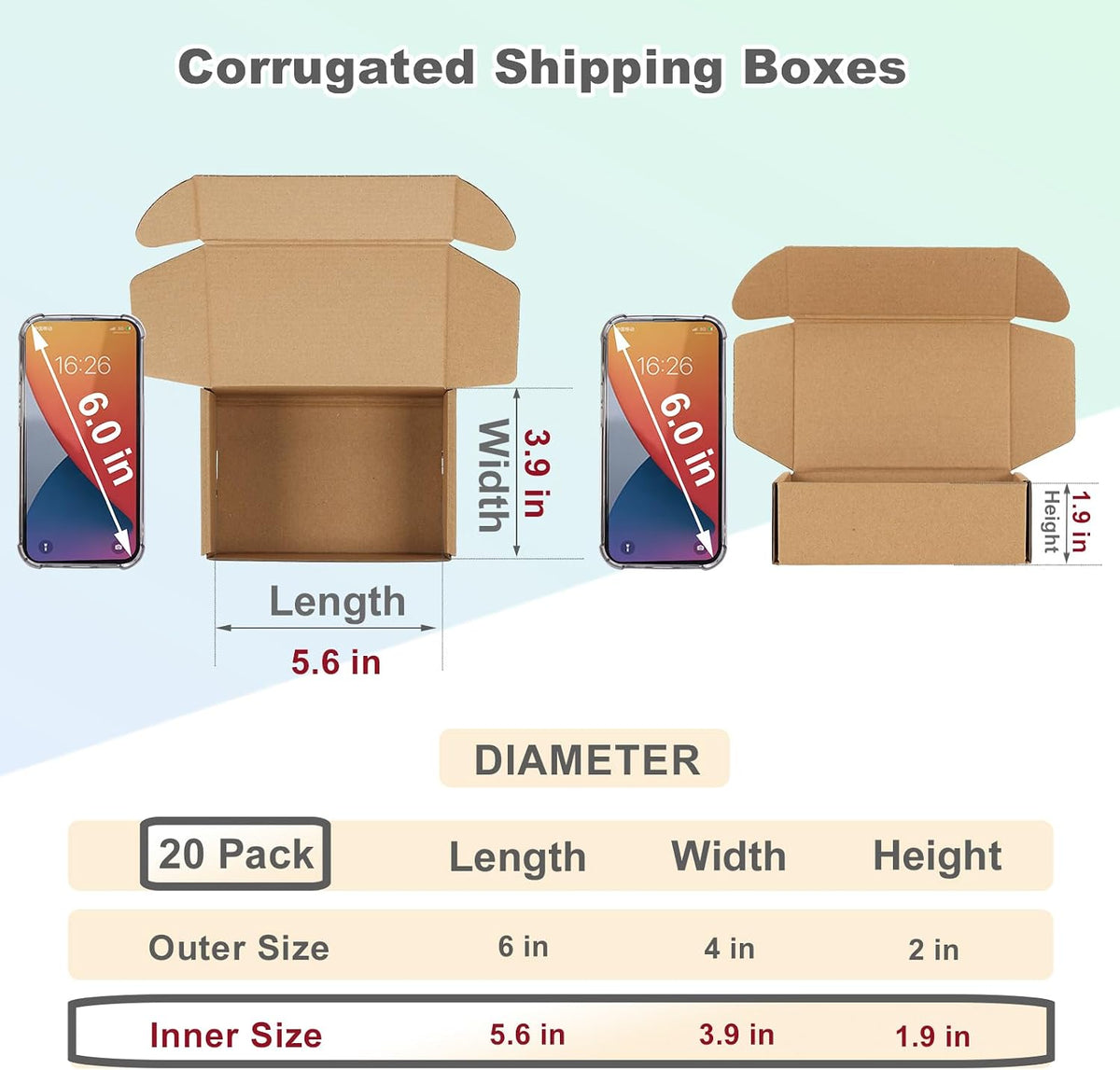 6x4x2 Inches Shipping Boxes Pack of 20, Small Corrugated Cardboard Box for Mailing Packing Literature Mailer