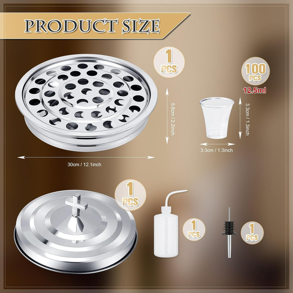 1 Set Holy Communion Trays for Churches with Lid, Churches Cup Fillers, 100 Disposable Communion Cups (Silver)
