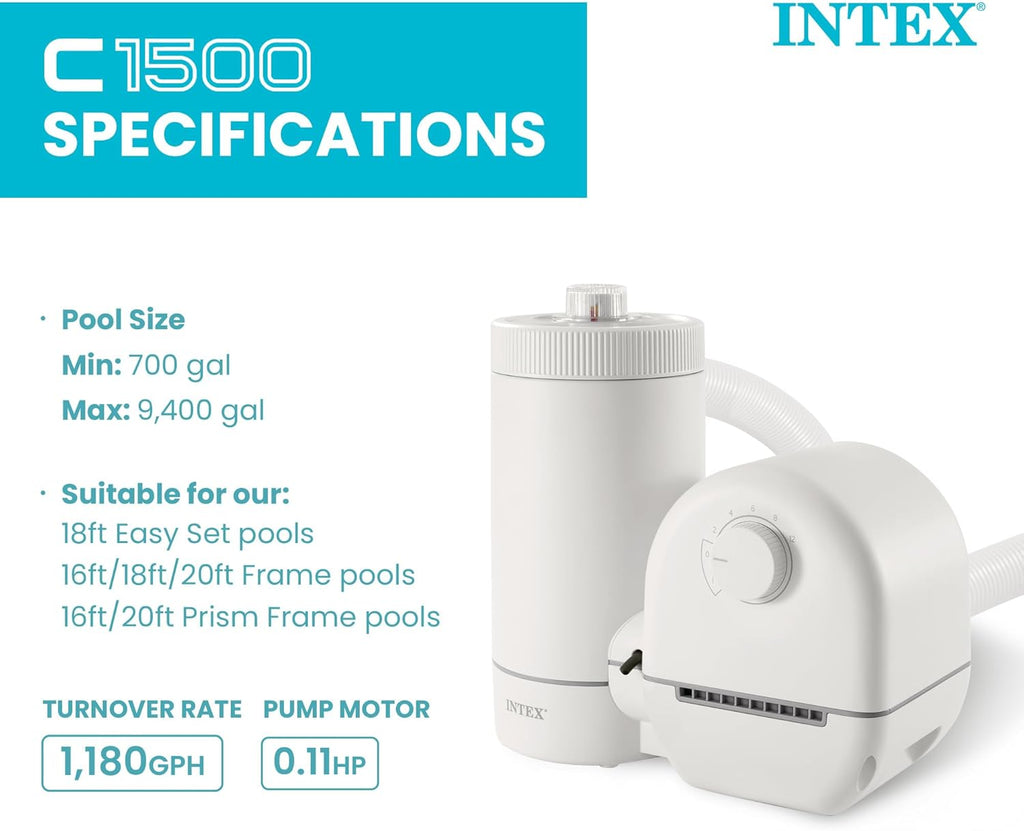 C1500 Cartridge Filter Pump for AGP: 1500 GPH Pump Flow Rate - Cartridge Gauge Indicator - HydroAeration Technology