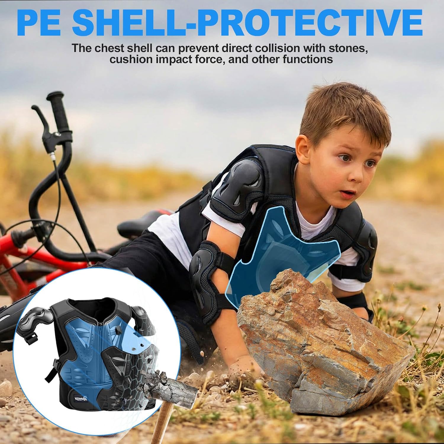 Kids Teenager Motorcycle Armor Vest Suit, Chest Protector Dirt Bike Gear, Motocross Jakckets with Knee Elbow Pads