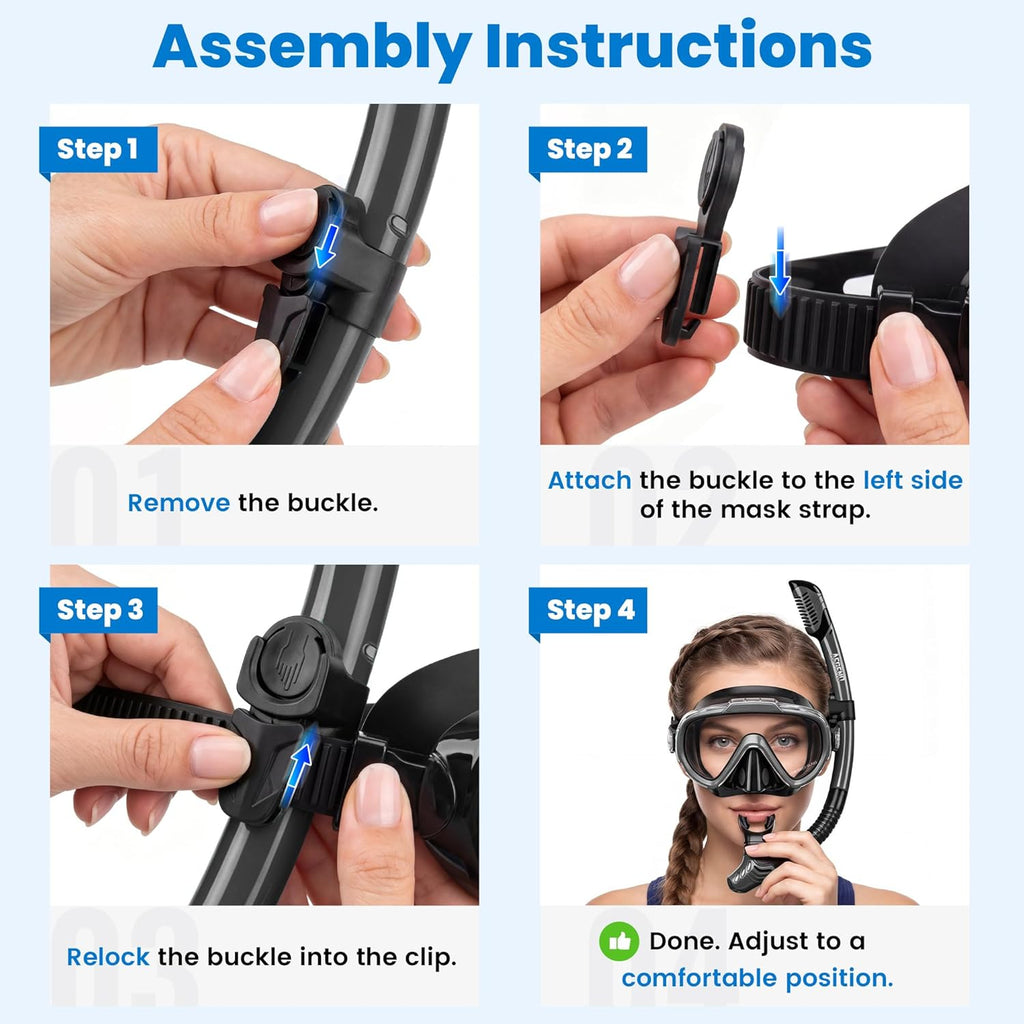 Snorkeling Gear for Adults Youth, Dry Snorkel Set with Ergonomic Raised Nose Cover for Anti-Fog with Mesh Bag, HD