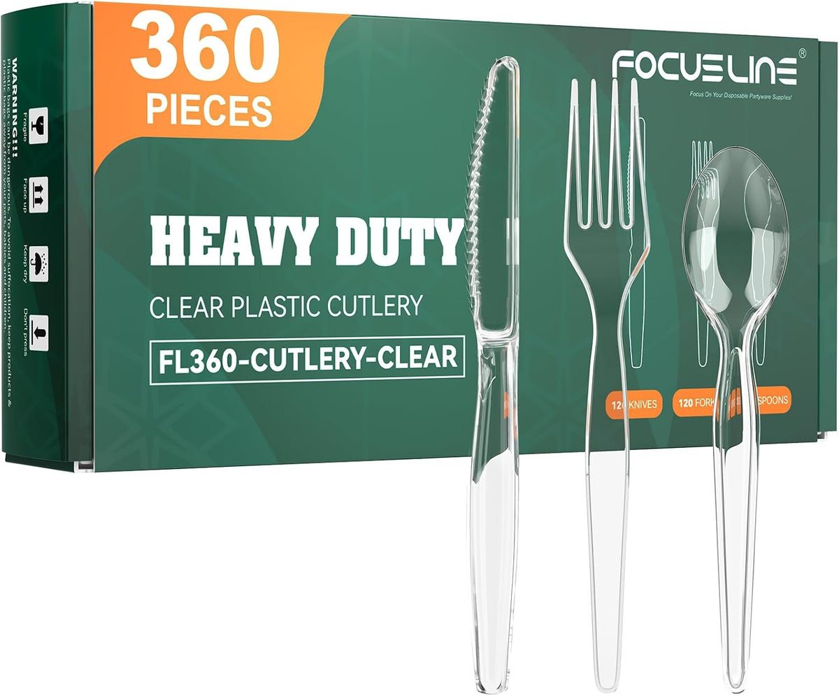 360 Clear Plastic Silverware, Heavy Duty Disposable Cutlery Set