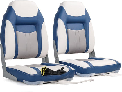 S1 Deluxe A Pair of Marine High Back/Low Back Folding Fishing Boat Seat for Fishing, Bass/Jon/Pontoon Boat Chairs, 4
