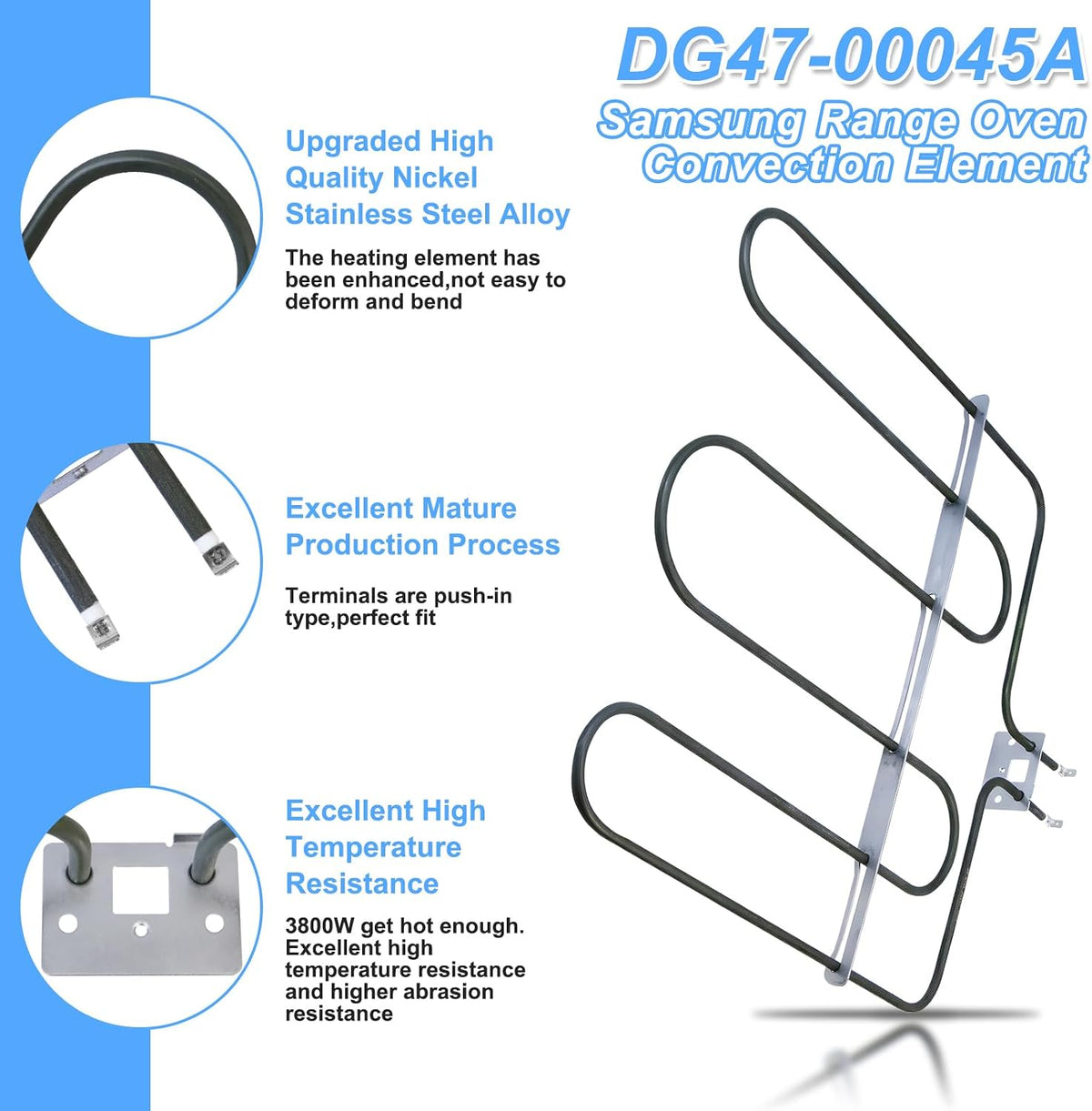 UPGRADED DG47-00045A Broil Element Heater Compatible with Samsung Electric Freestanding Range,DG47-00045A Oven Heating Element Samsung Oven Baking Element Convection Heater Stove Replacement Parts