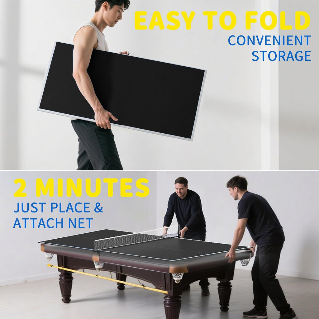 8ft x 4ft Foldable Ping Pong Table Topper for Pool Table, Professional Table Tennis Conversion Top with Net & Premium