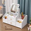 Makeup Organizer with Mirror, Cosmetic Storage Box with Drawers, 360° Rotating Vanity Organizer (White)