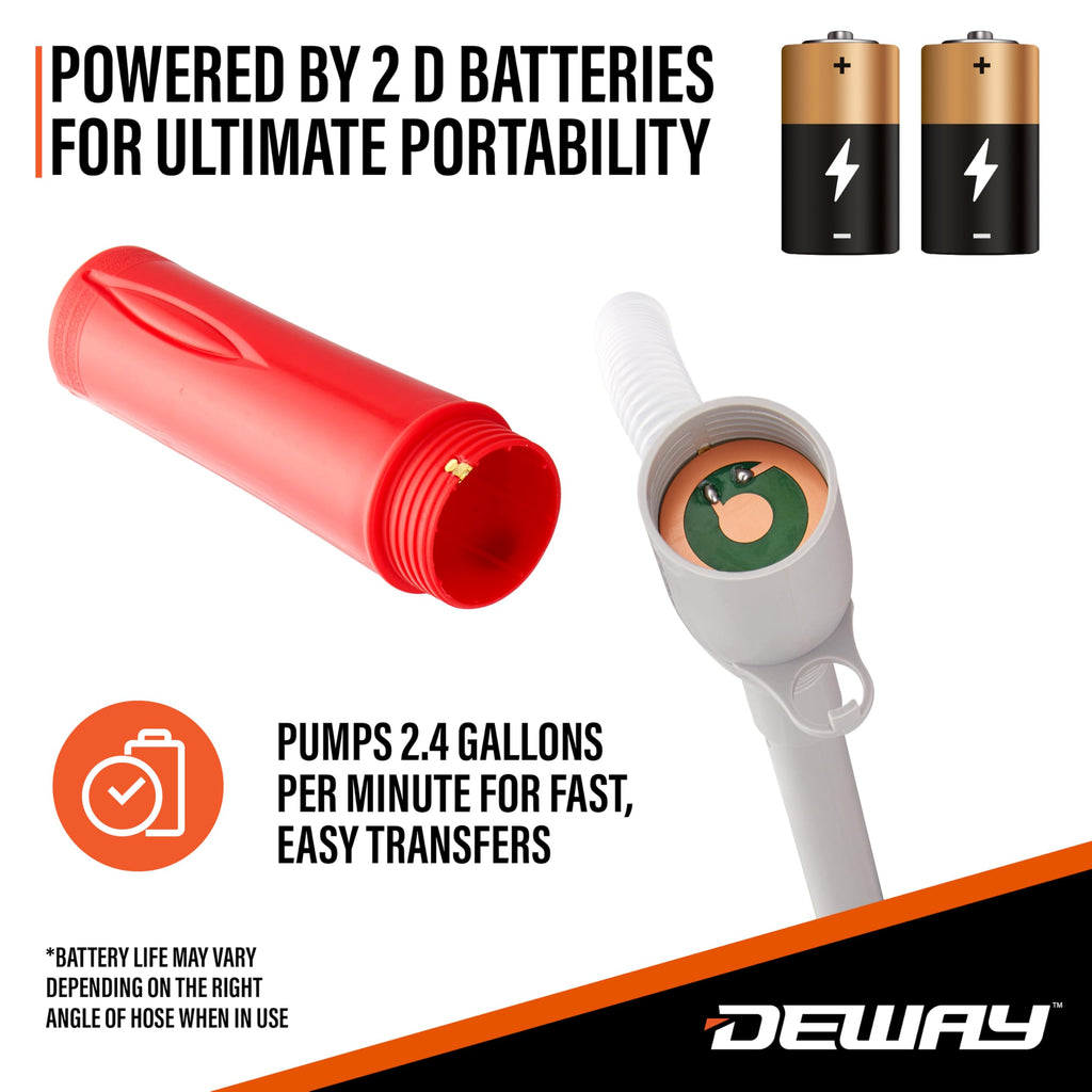 Deway Stick Fuel Pump, Auto-Stop + Beep Alert, 15in, D-Battery, 2.4 GPM