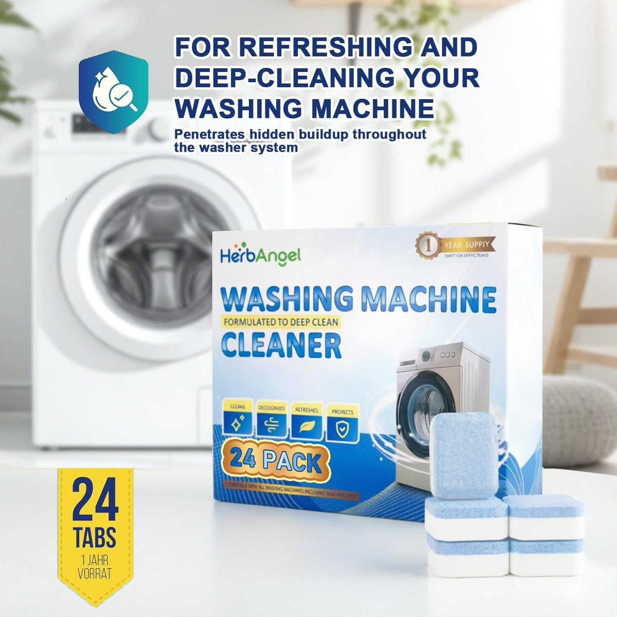 Washing Machine Cleaner Tablets 24 Pack – Deep Cleaning Descaler