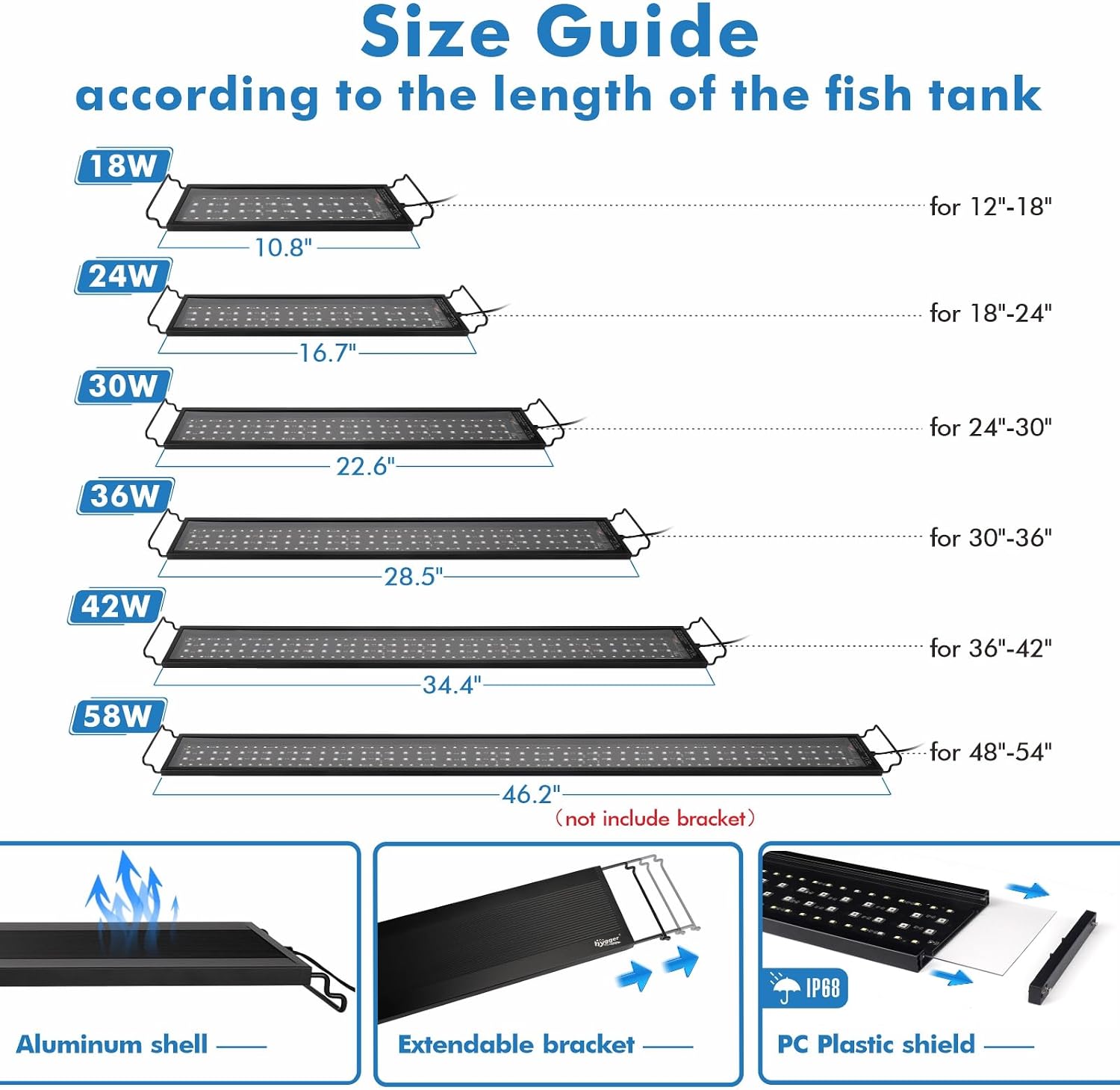 Advanced Remote Control Aquarium Light Customizable Full Spectrum Fish Tank LED with DIY, Default & Weather Mode