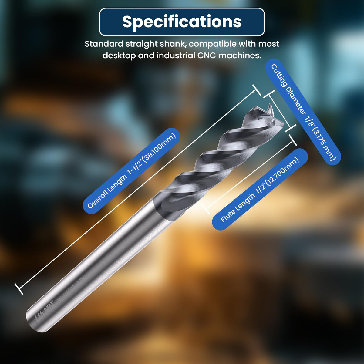 LU&MN Carbide Square End Mill 4 Flute 1/8", 2 Pieces