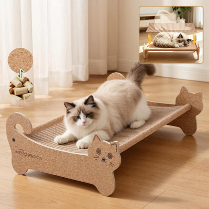 Natural Cork Cat Bed-Cat Scratching & Cat Hammock 2-in-1-Cat Scratchers for Indoor Cats-Scratching Post Cat Toys-Cat
