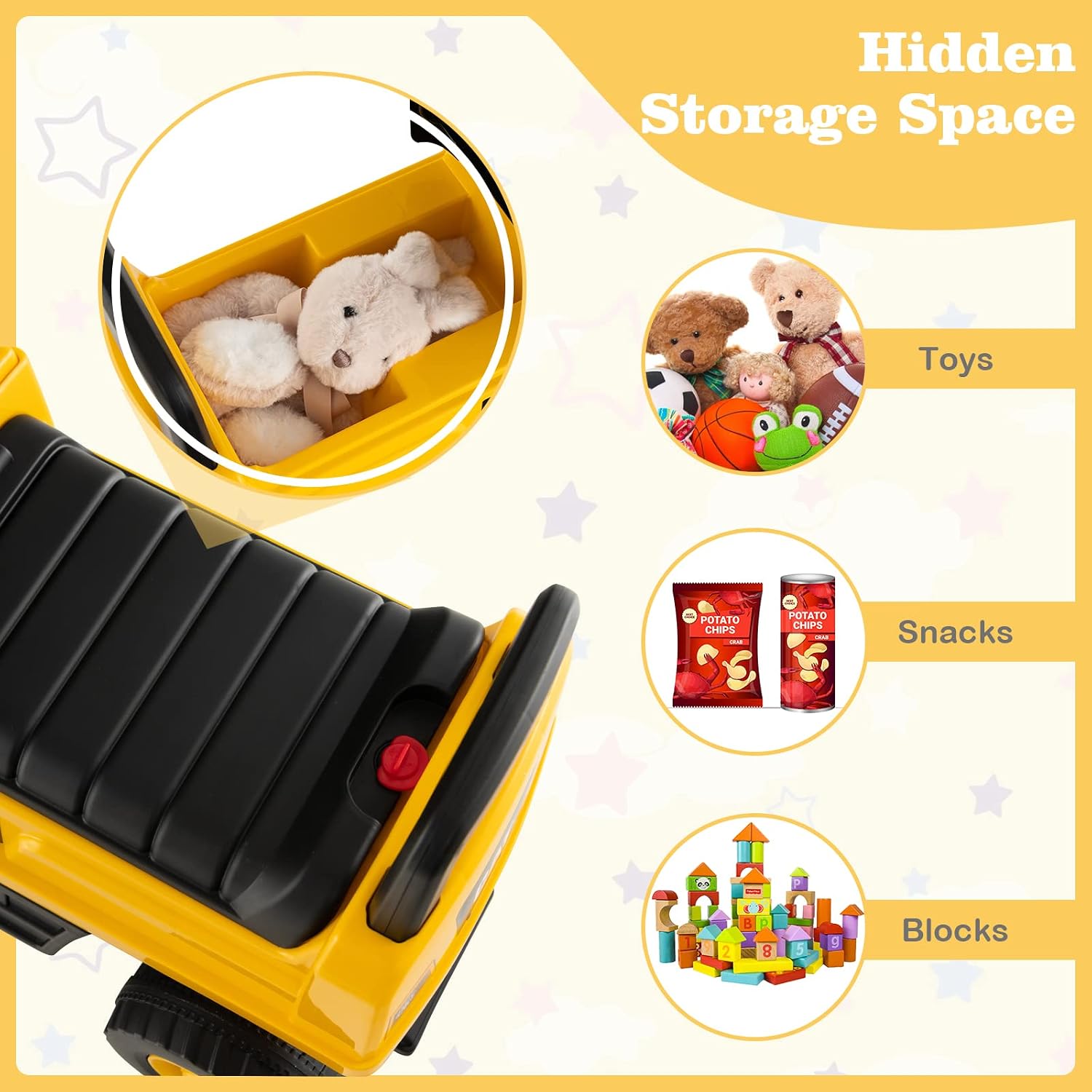 Licensed Caterpillar Ride on Excavator, Toddler Ride on Push Car with Digging Bucket, Under Seat Storage, Foot to