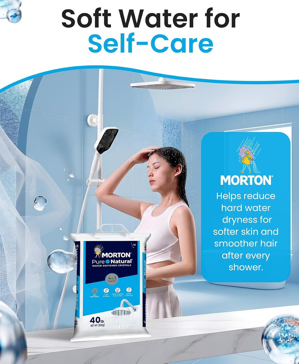 Morton Water Softener Salt Crystals, Solar Salt, 40 lb Bag
