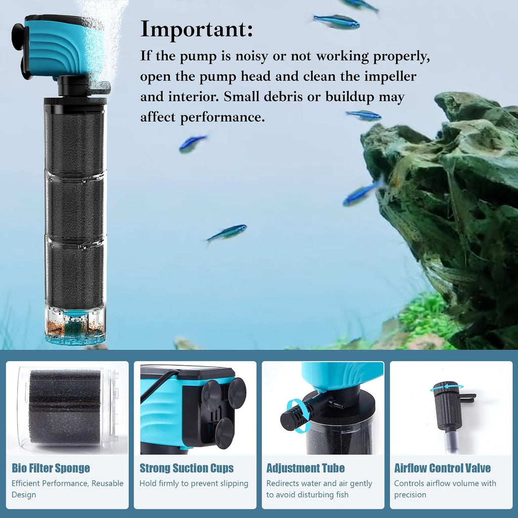 Submersible Aquarium Filter, Upgraded 100-300 Gallon Fish Tank Filter with Fish Guard, Internal Quiet Pump for Turtle