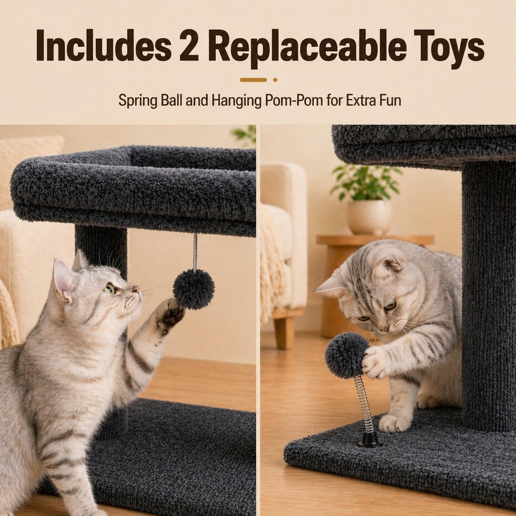 Small Cat Tree with Large Top Perch for Indoor Cats, Grey