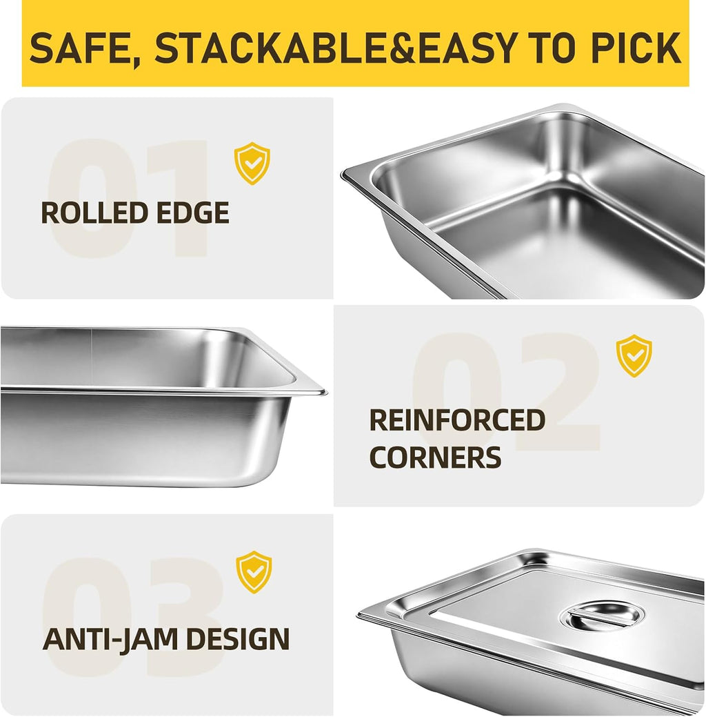 Full Size Hotel Pans 4 Inch Deep, 6 Pack Stainless Steel Steam Table Pans